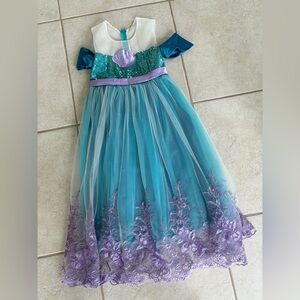 Beautiful Girls Teal & Lavender Tulle Mermaid Dress with Shell Accent